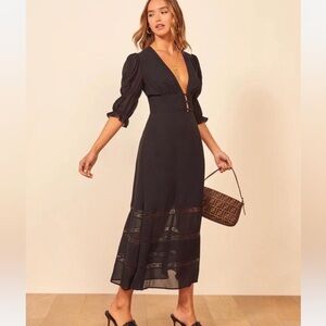 Reformation Black Midi Dress with Lace